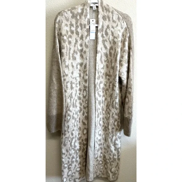 Topshop Animal Print Wool Blend Duster Cardigan Size 4-6 Tan Women's NEW - Picture 2 of 10